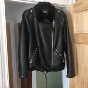 EXPRESS - Faux Leather Jacket- Fur Lined